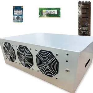 Ready-To-Mine™ 3-Fan 8 GPU Mining Frame Rig With Motherboard + CPU + RAM + SSD Included by Bitcoin Merch®