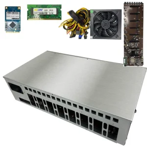Ready-To-Mine™ 4-Fan 8 GPU Frame Rig With Motherboard + CPU + RAM + SSD + PSU Included by Bitcoin Merch®